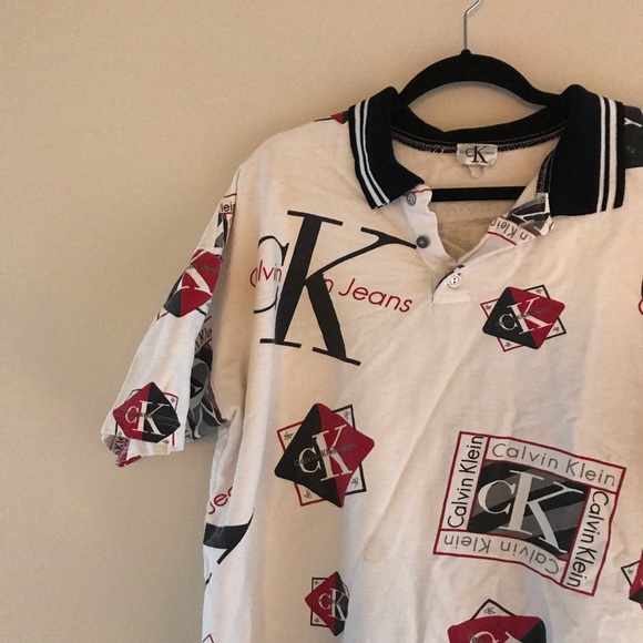 Vintage Calvin Klein Collared Graphic Tee Button - Picture 4 of 7